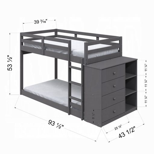 Acme Gaston Gray Bunk Bed (T/T) with 4 Drawers & 3 Compartments - Image 10