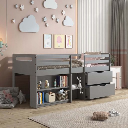 Acme Fabiana Gray Twin Loft Bed with Storage
