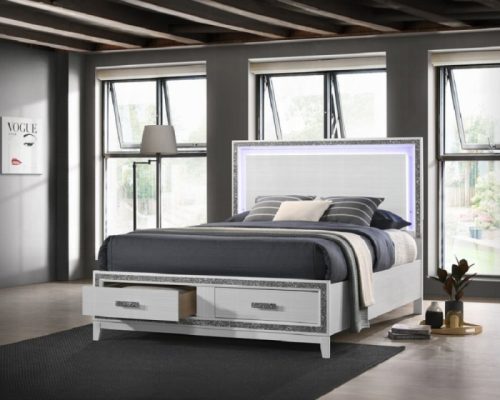 Acme Haiden LED & White Bed with Storage