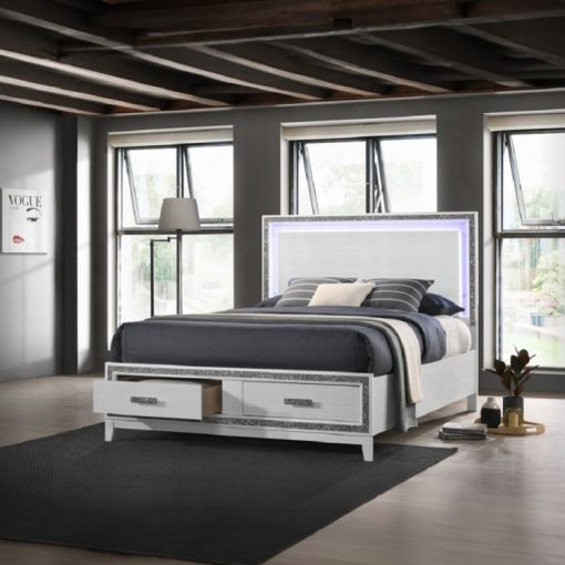 Acme Haiden LED & White Bed with Storage