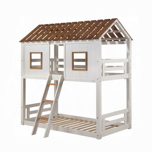 Acme Inara White & Rustic Oak Bunk Bed (T/T) - Image 2