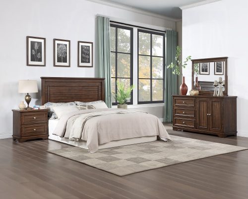 Acme Franklin Brushed Walnut 4Pcs Pack Bed Set