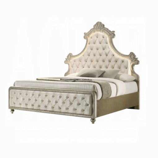 Acme Lucienne Beige Velvet Bed w/LED - Image 2