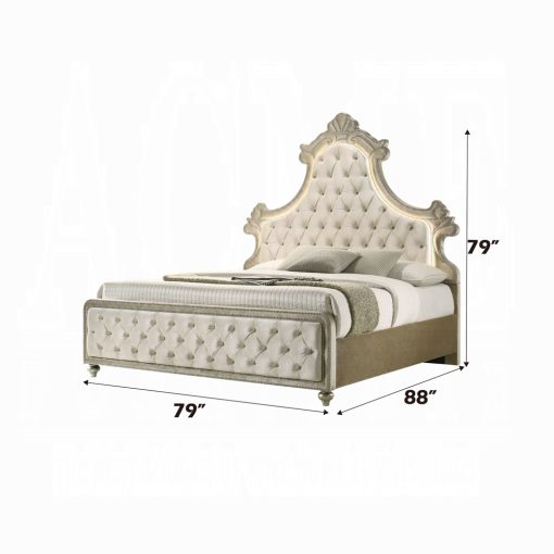 Acme Lucienne Beige Velvet Bed w/LED - Image 5
