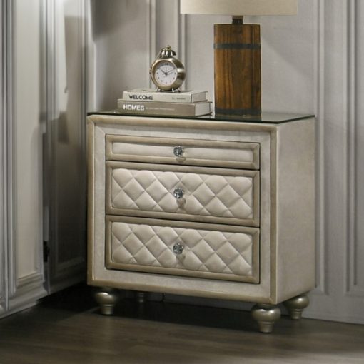 Acme Lucienne Beige Velvet Nightstand