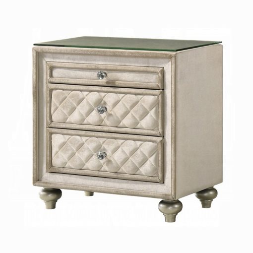 Acme Lucienne Beige Velvet Nightstand - Image 2
