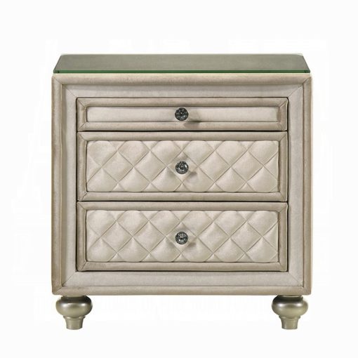 Acme Lucienne Beige Velvet Nightstand - Image 3
