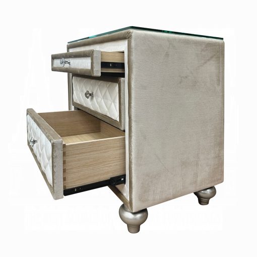 Acme Lucienne Beige Velvet Nightstand - Image 6