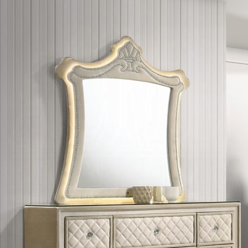 Acme Lucienne Beige Velvet Mirror w/LED