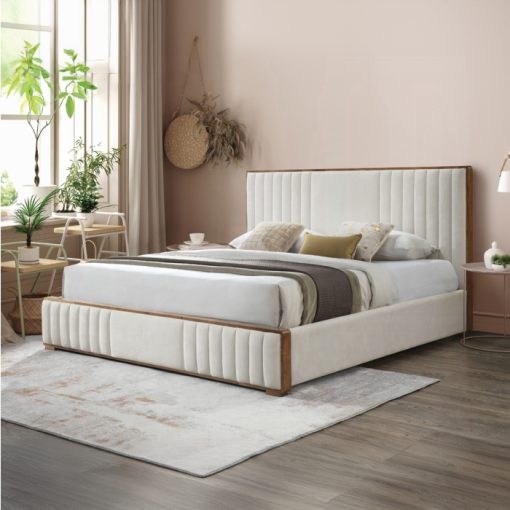 Acme Kaleea Beige Chenille & Walnut Bed