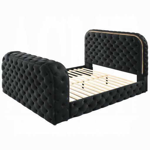 Acme Kana Black Upholstery Velvet Bed w/LED, Fireplace & TV Cabinet - Image 3