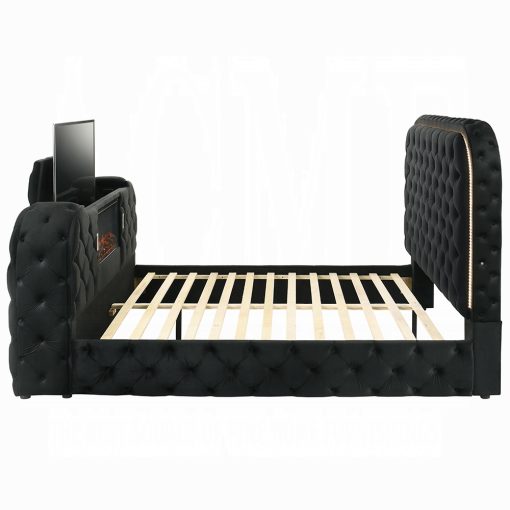 Acme Kana Black Upholstery Velvet Bed w/LED, Fireplace & TV Cabinet - Image 5