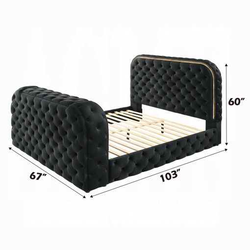 Acme Kana Black Upholstery Velvet Bed w/LED, Fireplace & TV Cabinet - Image 7