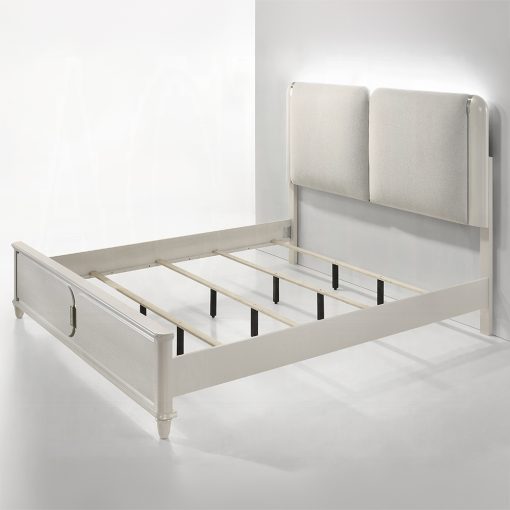 Acme Laveda Light Gray Boucle & Pearl White Bed w/LED - Image 2