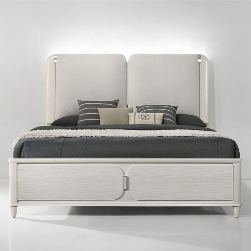 Acme Laveda Light Gray Boucle & Pearl White Bed w/LED - Image 3