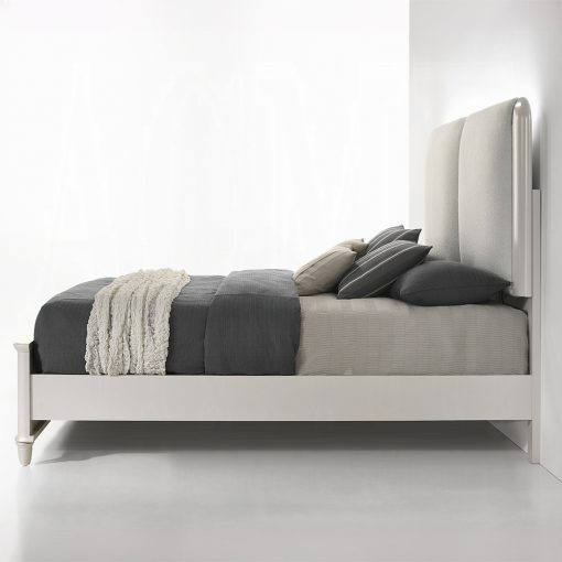 Acme Laveda Light Gray Boucle & Pearl White Bed w/LED - Image 4