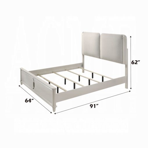 Acme Laveda Light Gray Boucle & Pearl White Bed w/LED - Image 5