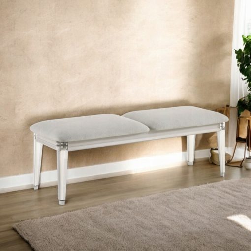 Acme Laveda Light Gray Boucle & Pearl White Bench