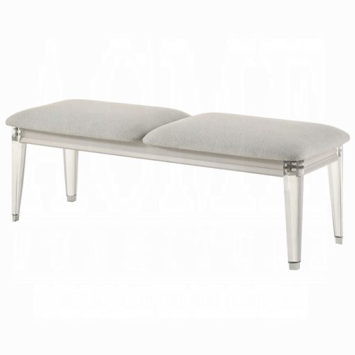 Acme Laveda Light Gray Boucle & Pearl White Bench - Image 2