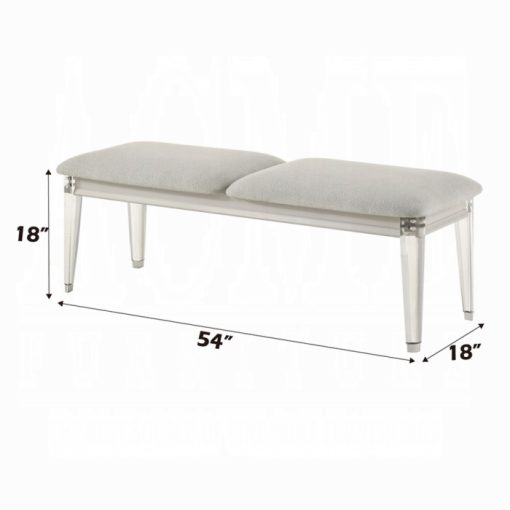 Acme Laveda Light Gray Boucle & Pearl White Bench - Image 3