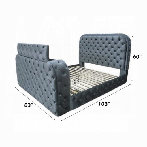 Acme Kana Gray Upholstery Velvet Bed w/LED, Fireplace & TV Stand - Image 5