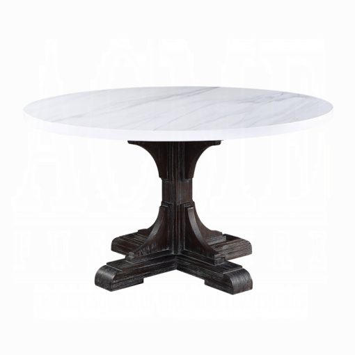 Acme Gerardo White Natural Composite Wood Marble Top & Weathered Espresso Dining Table - Image 2
