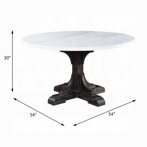 Acme Gerardo White Natural Composite Wood Marble Top & Weathered Espresso Dining Table - Image 4