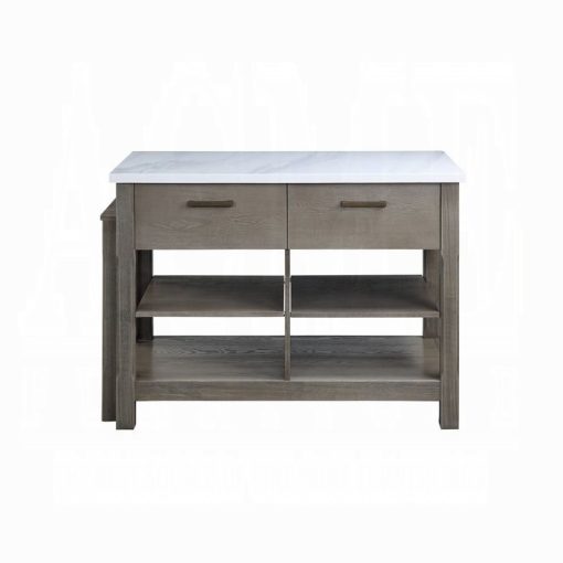 Acme Feivel Natural Marble Top & Rustic Oak Kitchen Island with Pull Out Table - Image 6