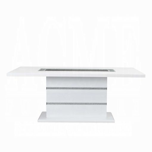 Acme Elizaveta Gray Velvet, Faux Crystal Diamonds & White High Gloss Dining Table with Pedestal Base - Image 3