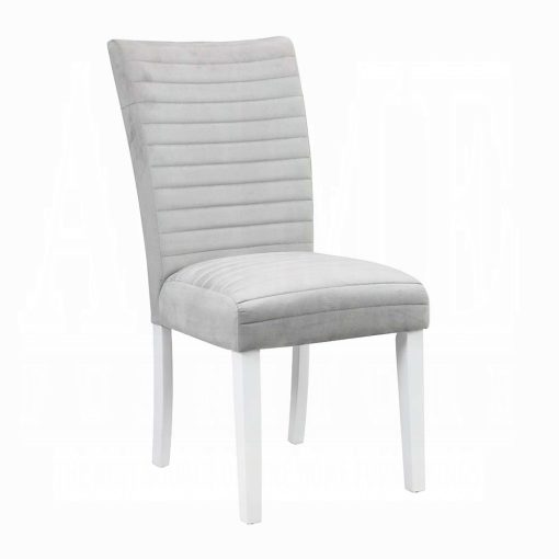 Acme Elizaveta Gray Velvet, Faux Crystal Diamonds & White High Gloss Side Chair - Set of 2