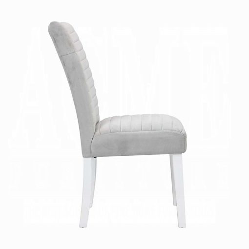 Acme Elizaveta Gray Velvet, Faux Crystal Diamonds & White High Gloss Side Chair - Set of 2 - Image 3