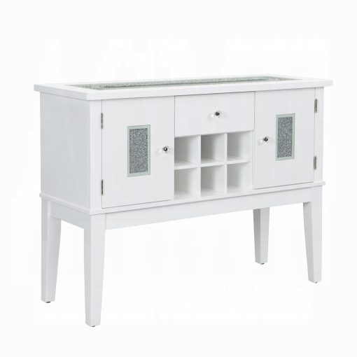 Acme Elizaveta Gray Velvet, Faux Crystal Diamonds & White High Gloss Server - Image 2