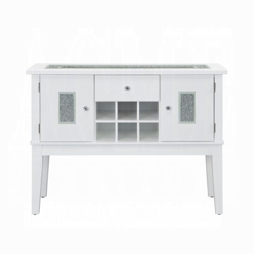 Acme Elizaveta Gray Velvet, Faux Crystal Diamonds & White High Gloss Server - Image 3