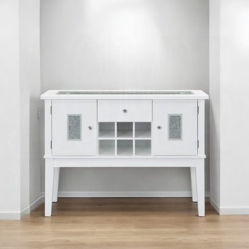 Acme Elizaveta Gray Velvet, Faux Crystal Diamonds & White High Gloss Server - Image 6
