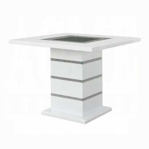 Acme Elizaveta Gray Velvet, Faux Crystal Diamonds & White High Gloss Counter Height Table with Pedestal Base - Image 2