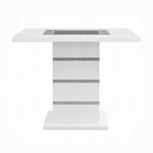 Acme Elizaveta Gray Velvet, Faux Crystal Diamonds & White High Gloss Counter Height Table with Pedestal Base - Image 3