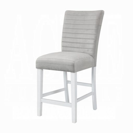 Acme Elizaveta Gray Velvet, Faux Crystal Diamonds & White High Gloss Counter Height Chair - Set of 2 - Image 2