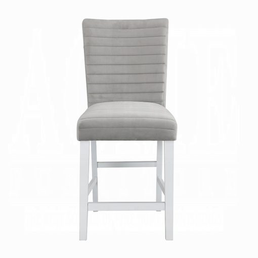 Acme Elizaveta Gray Velvet, Faux Crystal Diamonds & White High Gloss Counter Height Chair - Set of 2 - Image 3