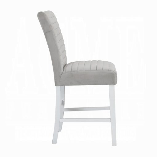Acme Elizaveta Gray Velvet, Faux Crystal Diamonds & White High Gloss Counter Height Chair - Set of 2 - Image 4