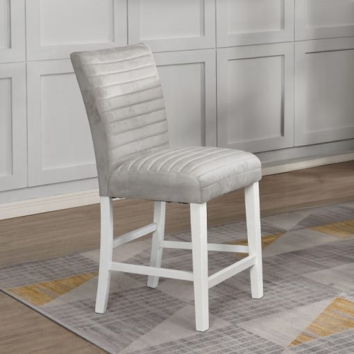 Acme Elizaveta Gray Velvet, Faux Crystal Diamonds & White High Gloss Counter Height Chair - Set of 2