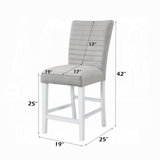 Acme Elizaveta Gray Velvet, Faux Crystal Diamonds & White High Gloss Counter Height Chair - Set of 2 - Image 9
