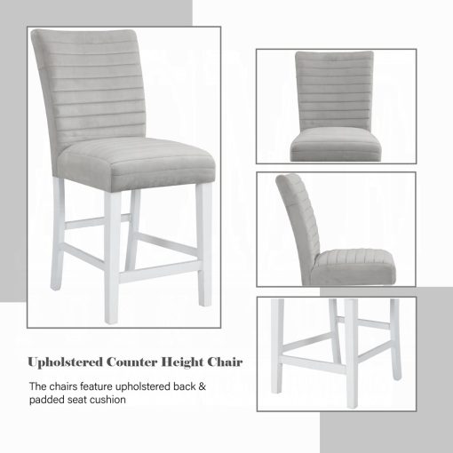 Acme Elizaveta Gray Velvet, Faux Crystal Diamonds & White High Gloss Counter Height Chair - Set of 2 - Image 10