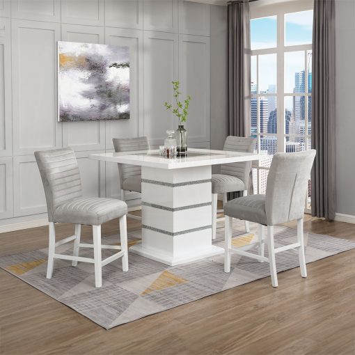 Acme Elizaveta Gray Velvet, Faux Crystal Diamonds & White High Gloss Counter Height Chair - Set of 2 - Image 8