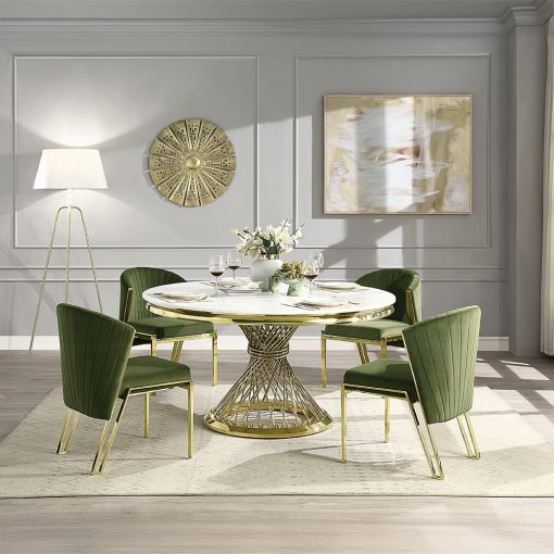 Acme Fallon Engineered Marble & Mirrored Gold Dining Table - Image 11