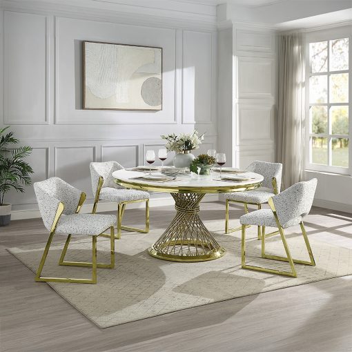 Acme Fallon Engineered Marble & Mirrored Gold Dining Table - Image 12