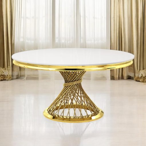 Acme Fallon Engineered Marble & Mirrored Gold Dining Table - Image 13