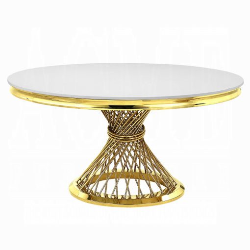Acme Fallon Engineered Marble & Mirrored Gold Dining Table - Image 2