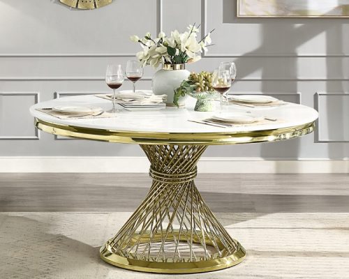 Acme Fallon Engineered Marble & Mirrored Gold Dining Table