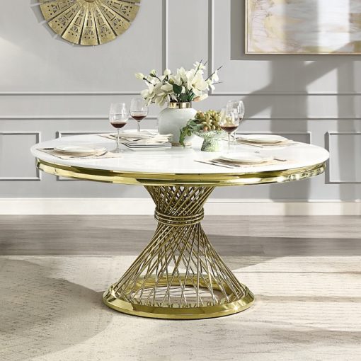 Acme Fallon Engineered Marble & Mirrored Gold Dining Table