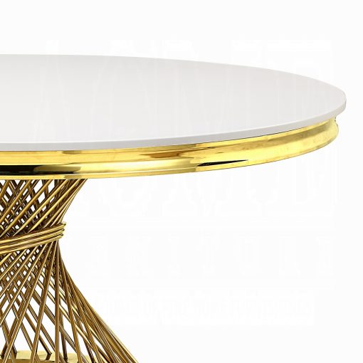 Acme Fallon Engineered Marble & Mirrored Gold Dining Table - Image 8